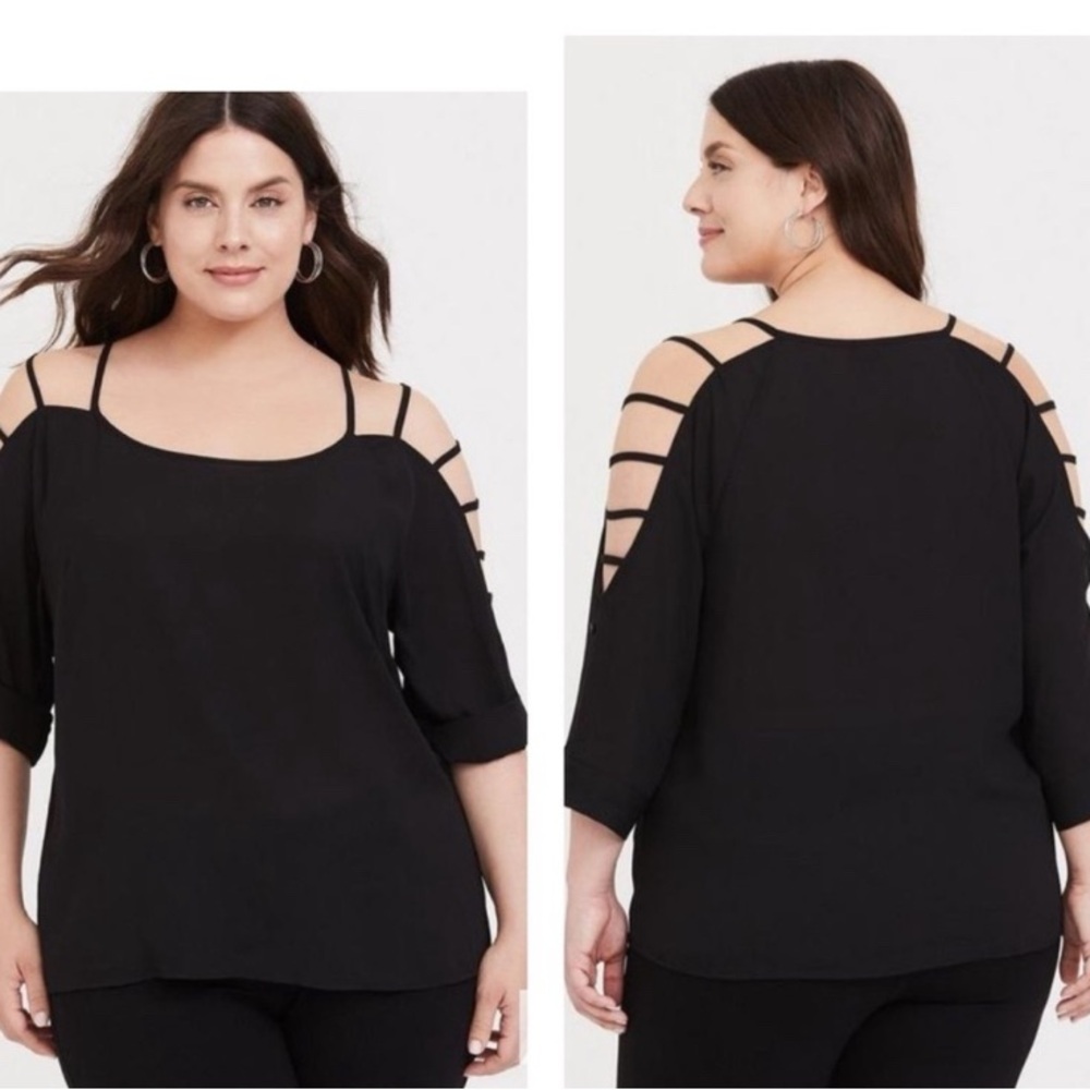 Torrid deep Plum Ladder cut Cold Shoulder Georgette flowy tunic blouse Top